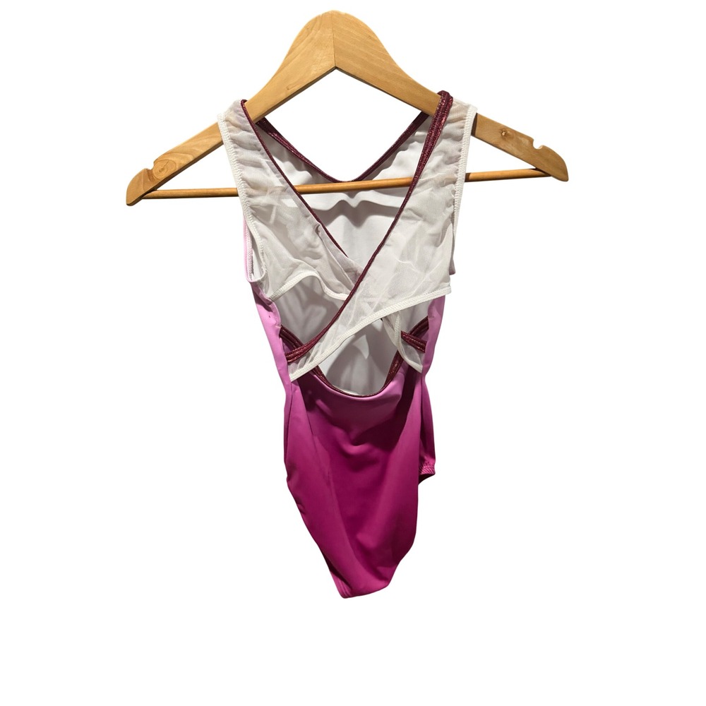 GK Elite Jade Carey Kids Gymnastics Leotard Pink Purple Ombre Mesh Back AXS - Picture 5 of 8